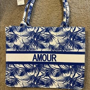 Blue designer inspired beach tote bag